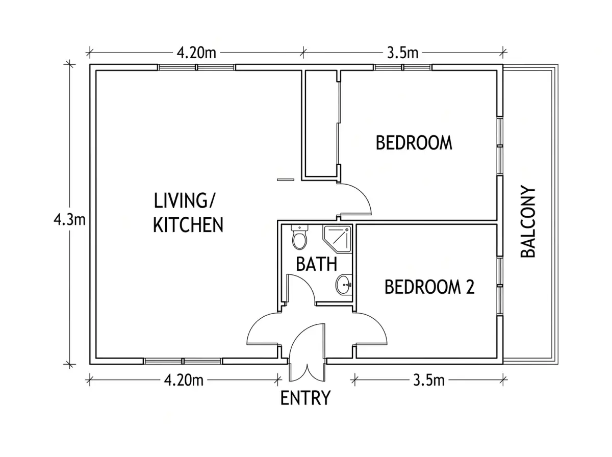 FloorDrafter's redraw of the same graph-paper sketch, with plumbing fixtures drawn in