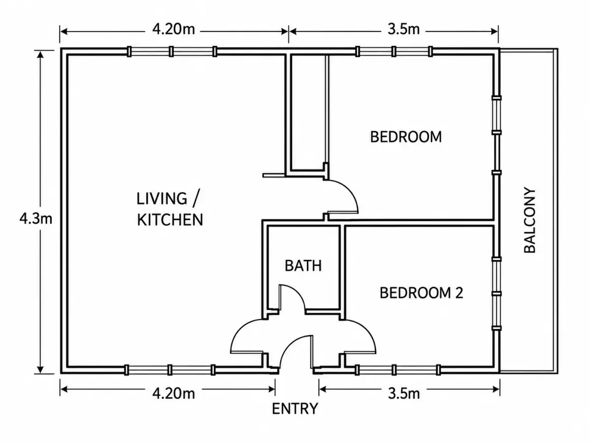 ChatGPT's redraw of a hand-drawn graph-paper flat sketch as a clean black-and-white floor plan, from the test on our ChatGPT comparison page
