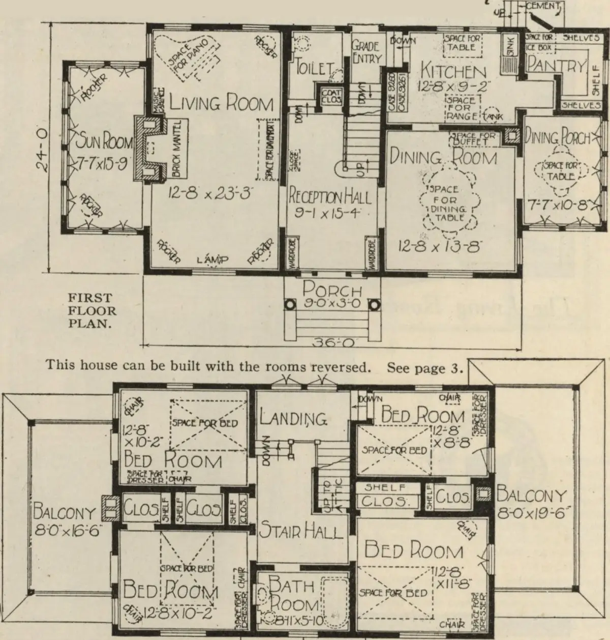 The two-floor page of the 1921 Sears Lexington plan with both floors on one sheet