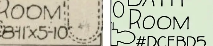 The bathroom size 8-11 x 5-10 in 1921 lettering beside the redrawn bathroom showing the code #DCEBD5 instead