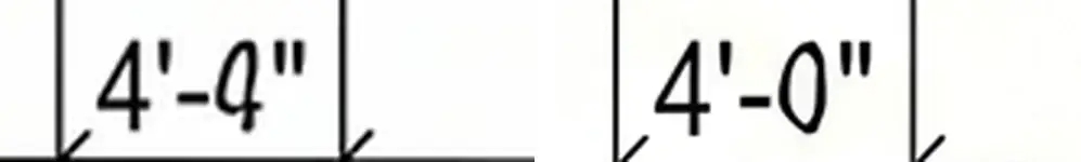 The dimension 4'-4" on a builder's plan beside the redrawn 4'-0"
