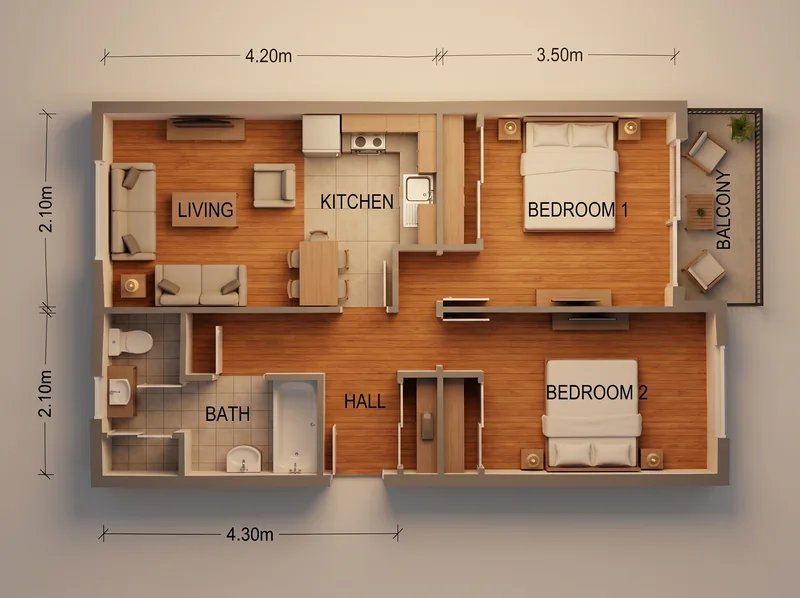 2.5D floor plan example generated by FloorDrafter