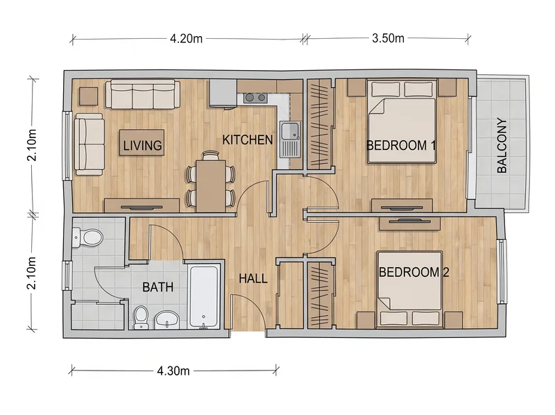 Rendered floor plan example generated by FloorDrafter