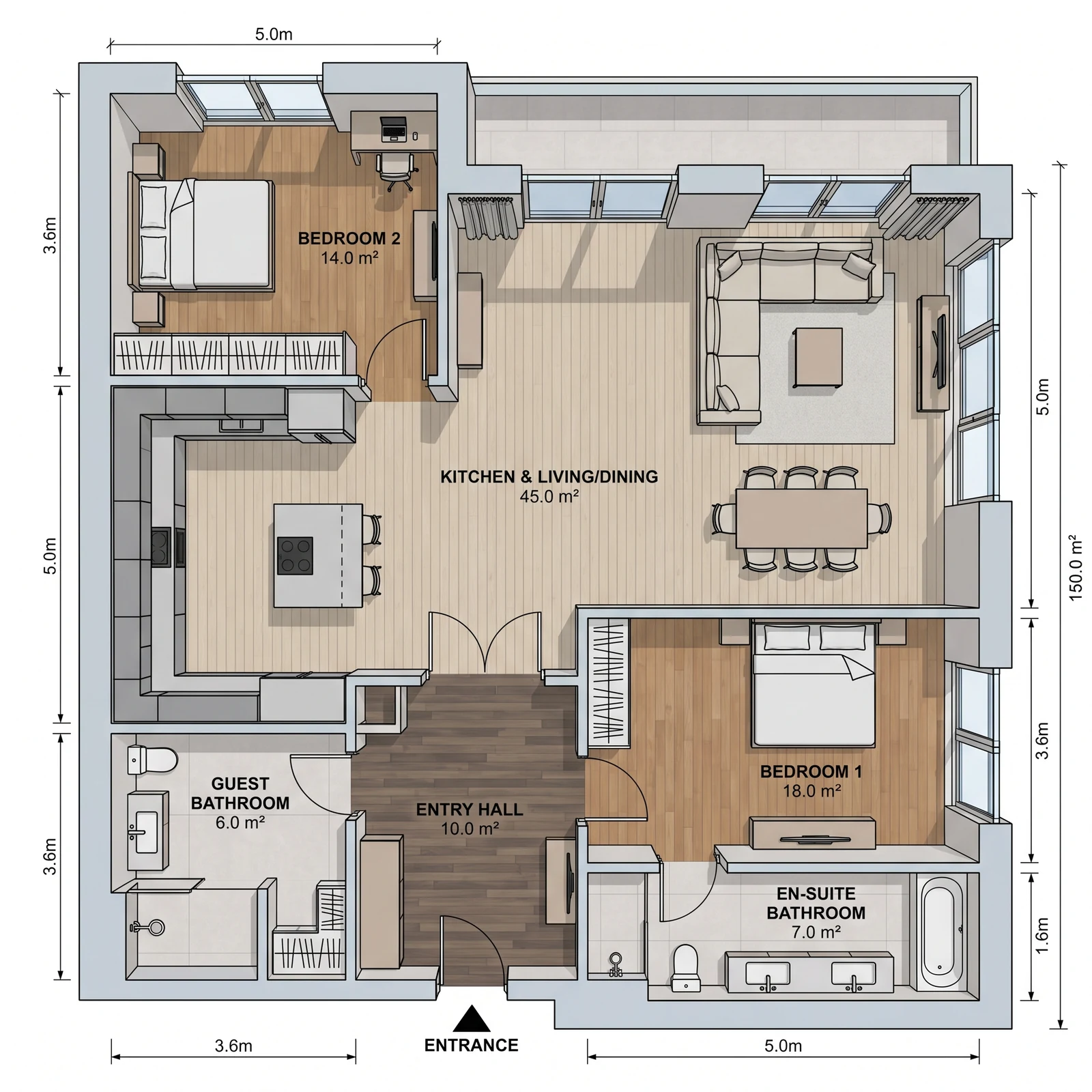 2-Bedroom Apartment with En-Suite — What FloorDrafter returns, depending on what you ask