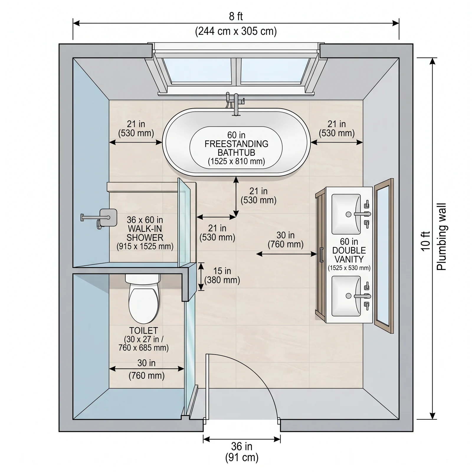Master en-suite, 8 x 10 ft — What FloorDrafter returns, depending on what you ask