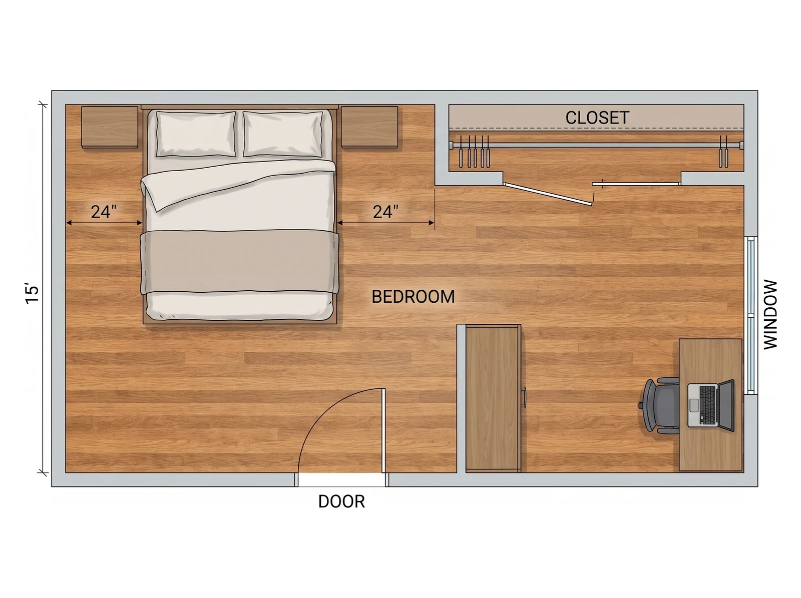 Move the bed and free the window — What FloorDrafter returns, depending on what you ask