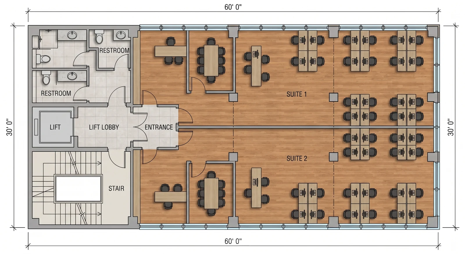 Split it into two tenant suites — What FloorDrafter returns, depending on what you ask
