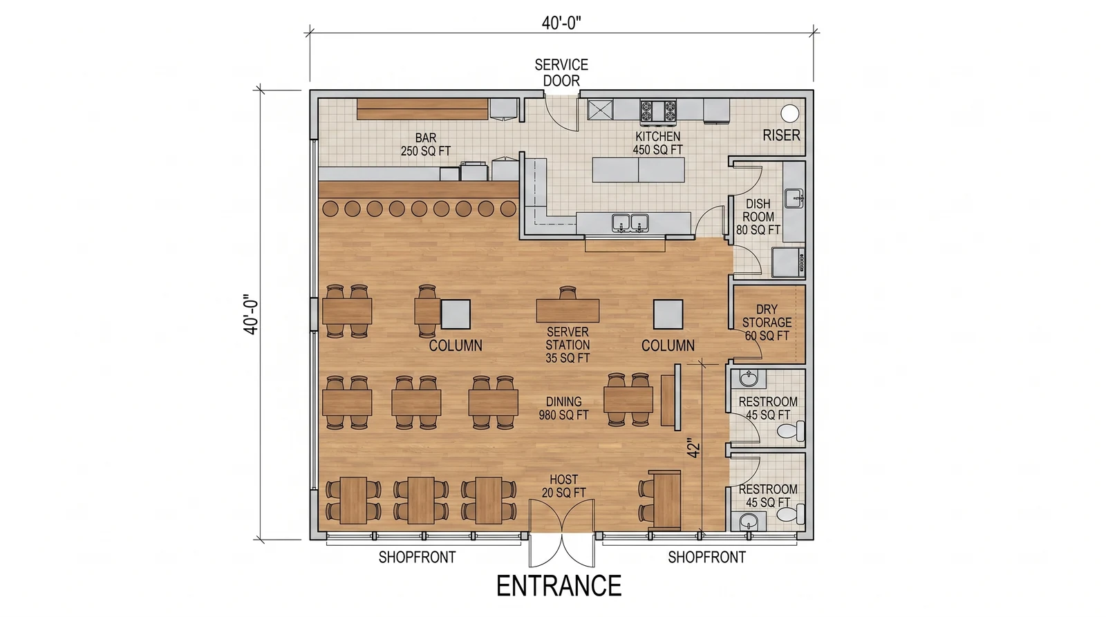 Fit out as a restaurant — What FloorDrafter returns, depending on what you ask